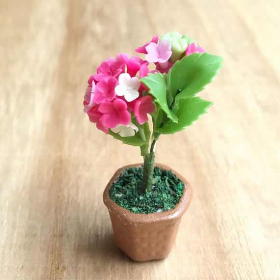 Polymer clay miniature flowers in pots