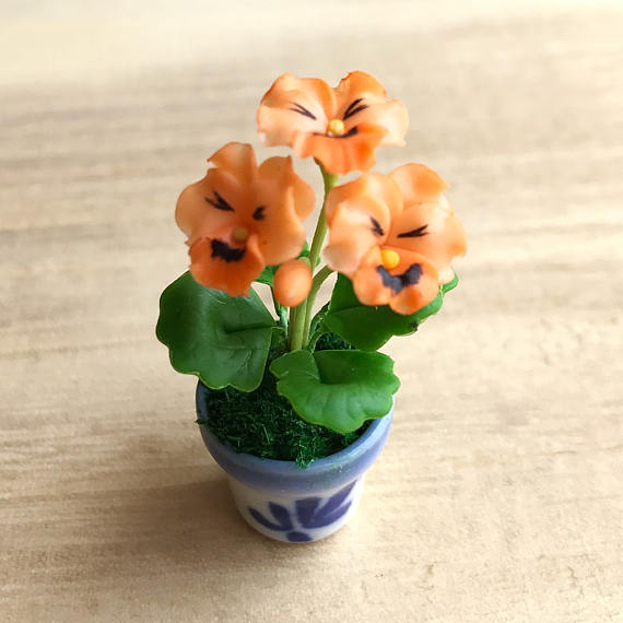 Polymer clay miniature flowers in pots