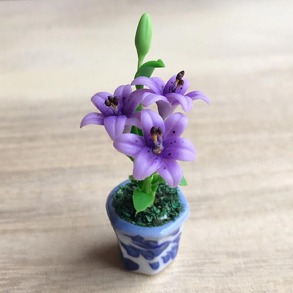 Polymer clay miniature flowers in pots