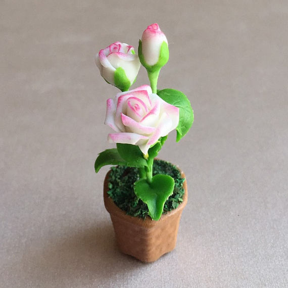 Polymer clay miniature flowers in pots