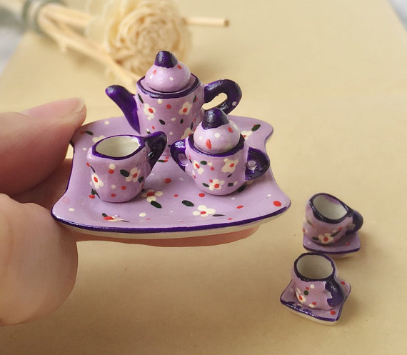 Polymer clay miniature tea set