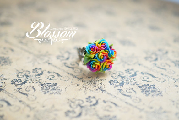 Polymer clay rainbow rose jewelry