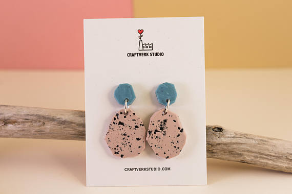 Polymer clay dangle geometric earrings on Etsy