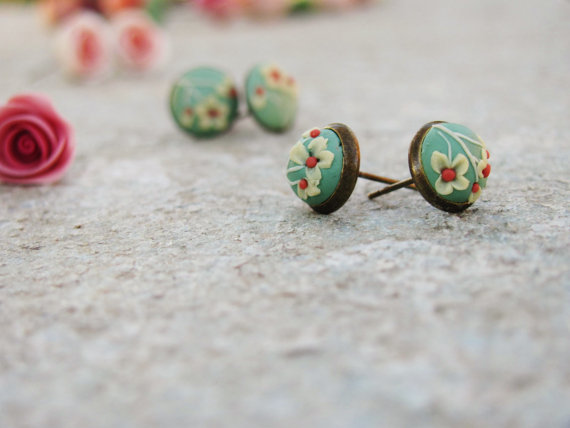 Vintage mint polymer clay jewelry set