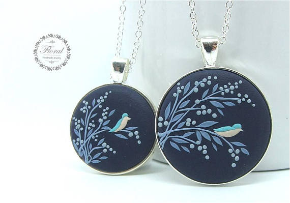 Mother daughter polymer clay necklace pendant set