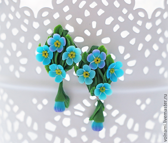 Polymer clay Forget me not earrings