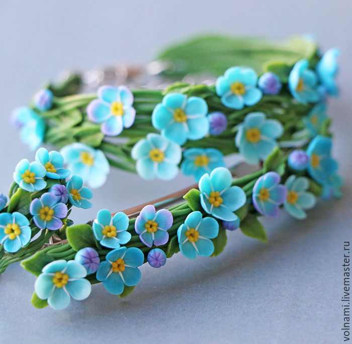 Polymer clay Forget me not jewelry - Polymer clay Forget me not bracelet