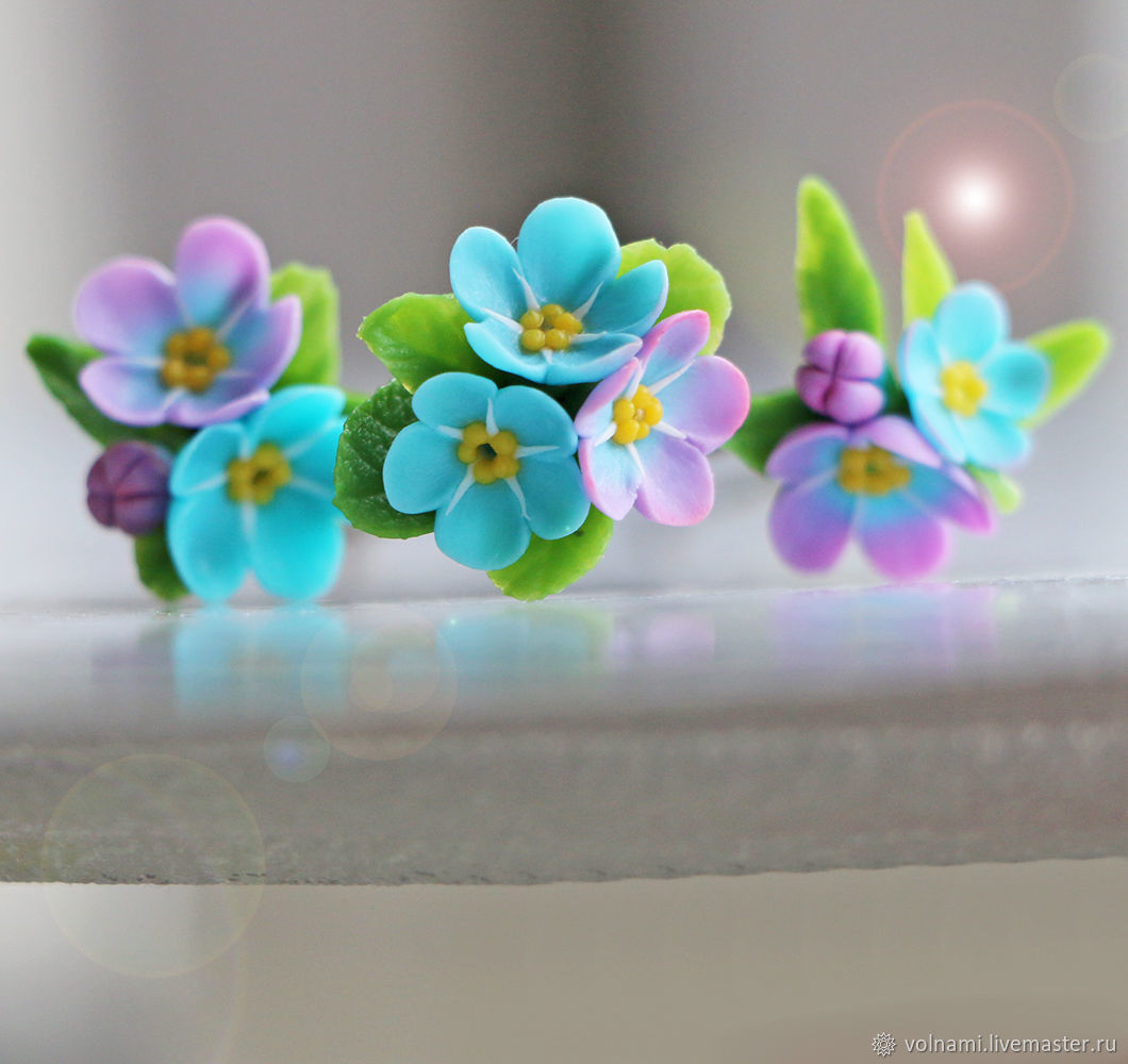 Polymer clay Forget me not jewelry - Polymer clay Forget me not hair pin