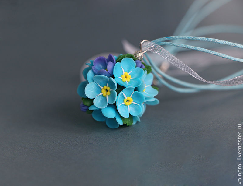 Polymer clay Forget me not jewelry Polymer clay Forget me not pendant