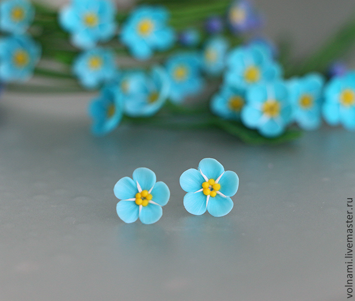 Polymer clay Forget me not jewelry Polymer clay Forget me not stud earrings