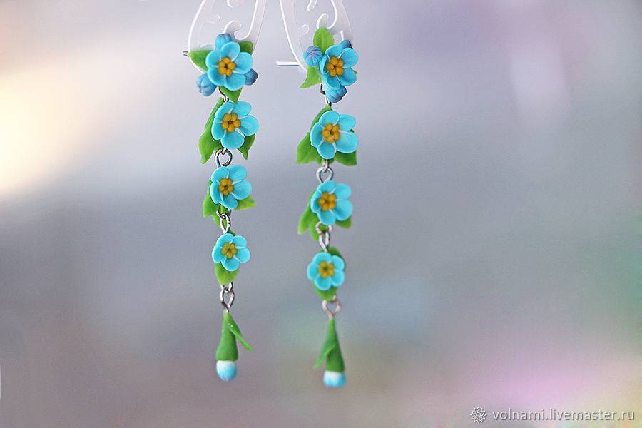 Polymer clay Forget me not long earrings