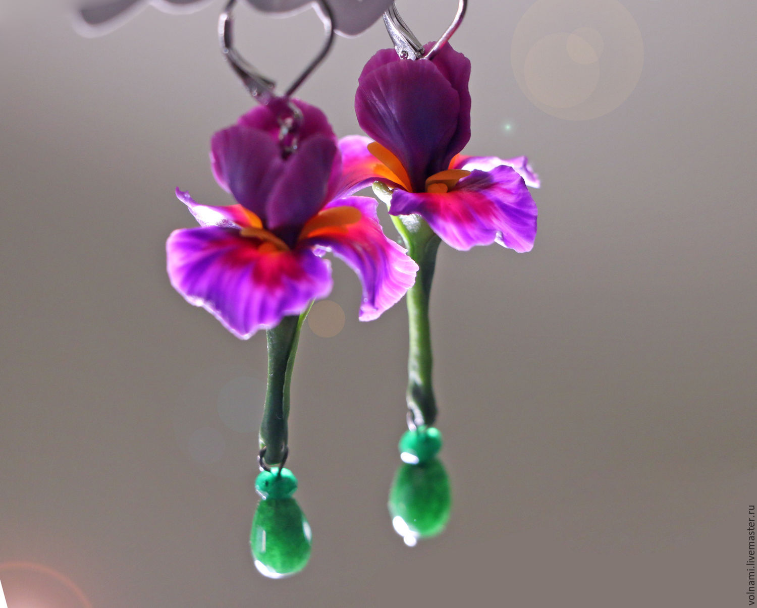 Polymer clay Iris flower jewelry