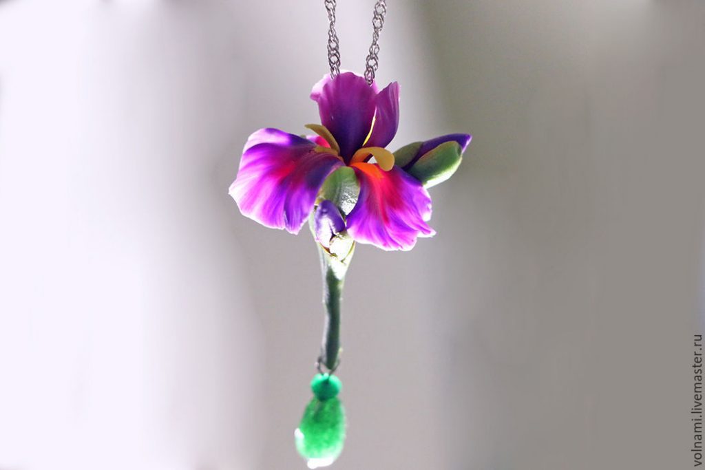 Polymer clay Iris flower jewelry