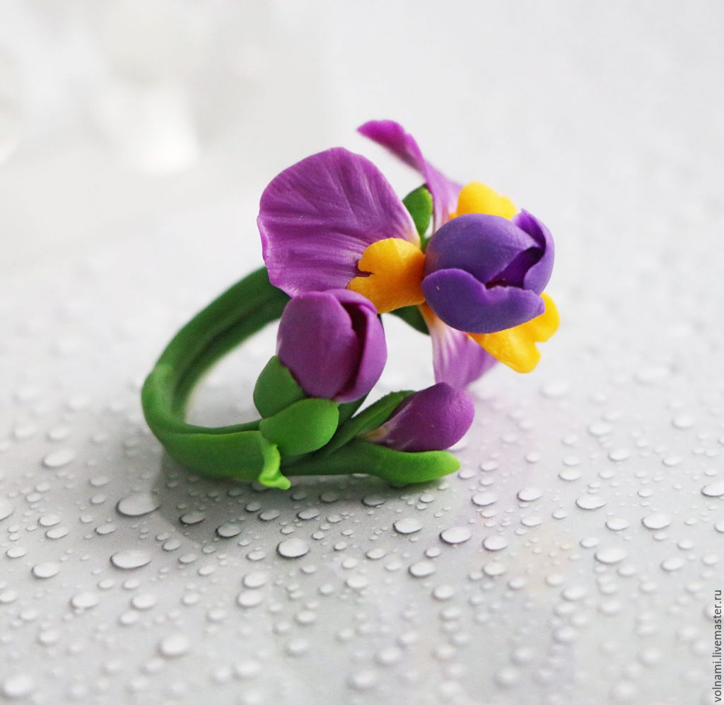 Polymer clay Iris flower jewelry