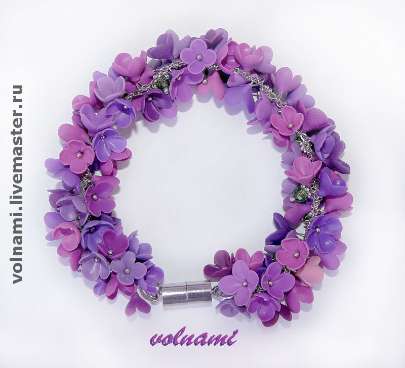 Polymer clay Lilac flowers jewelry - fimo bracelet