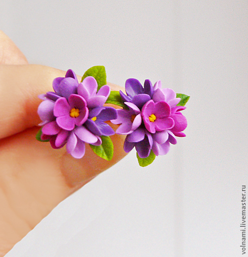 Polymer clay Lilac flowers jewelry