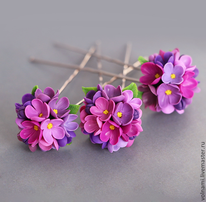 Polymer clay Lilac flowers jewelry - hair pin