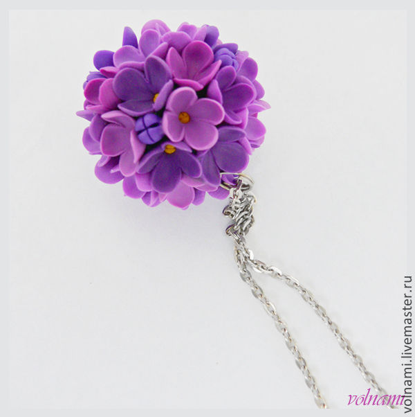 Polymer clay Lilac flowers jewelry - fimo flower pendant