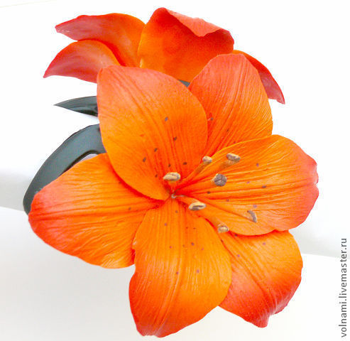 polymer clay lily jewelry, fimo lily hair accessories