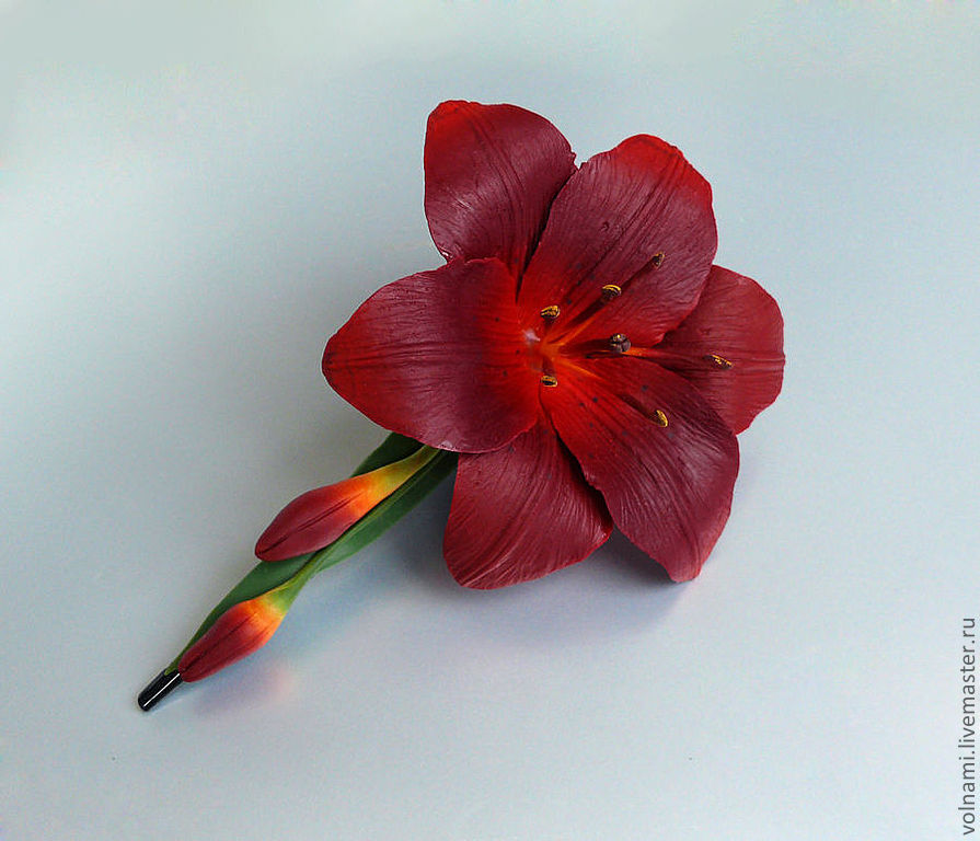 polymer clay lily jewelry, fimo flower brooch