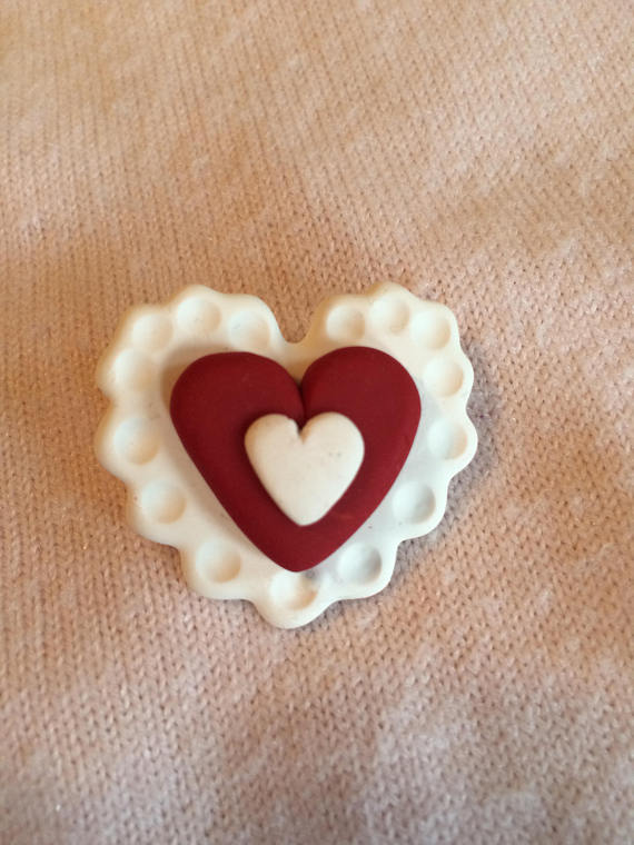 Polymer clay Valentine's day heart pins