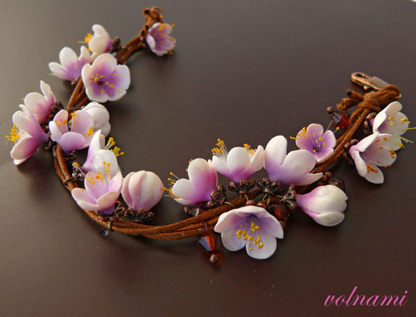 Polymer clay cherry blossoms jewelry Polymer clay cherry blossoms bracelet