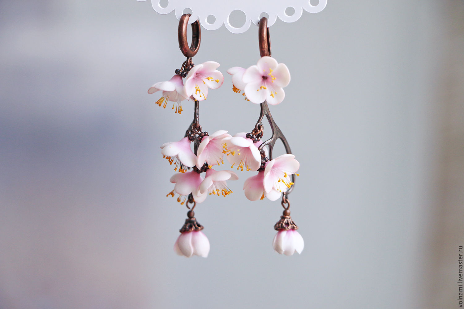 Polymer clay cherry blossoms jewelry