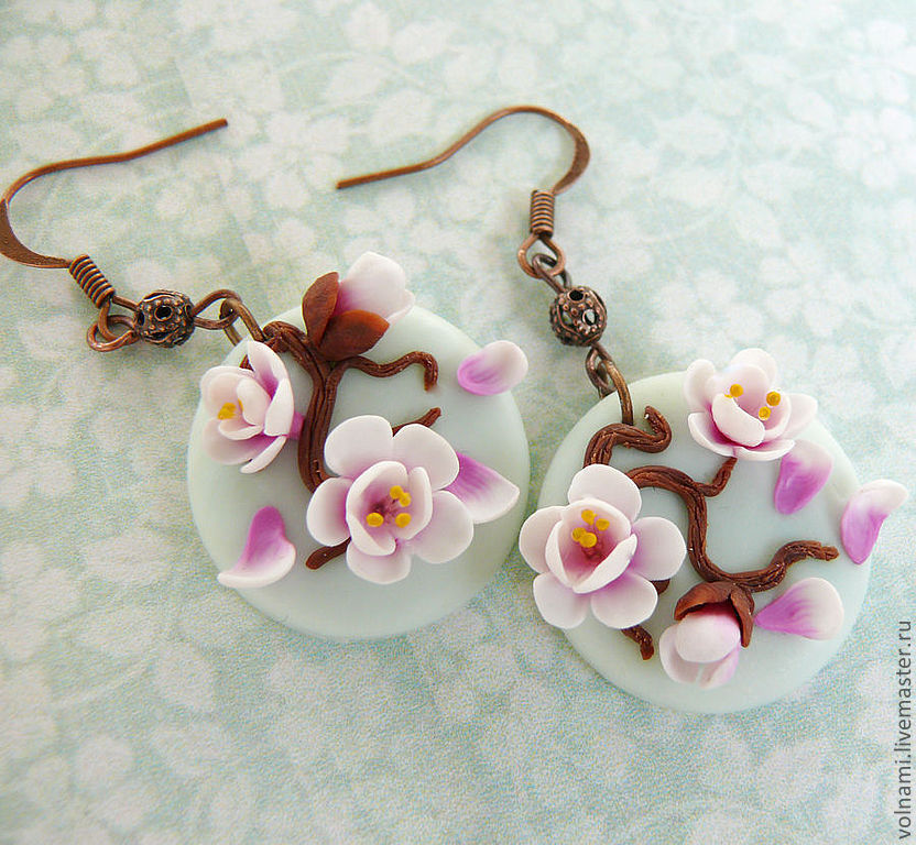 Polymer clay cherry blossoms jewelry