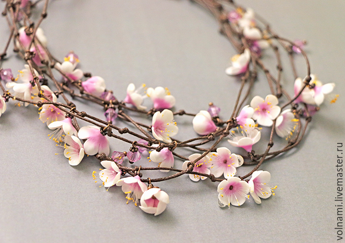 Polymer clay cherry blossoms jewelry Polymer clay cherry blossoms necklace