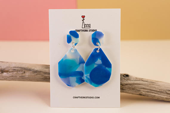 Polymer clay earrings modern, abstract jewelry, statement earrings blue, geometric earrings, polymer clay earrings, statement jewelry, gift