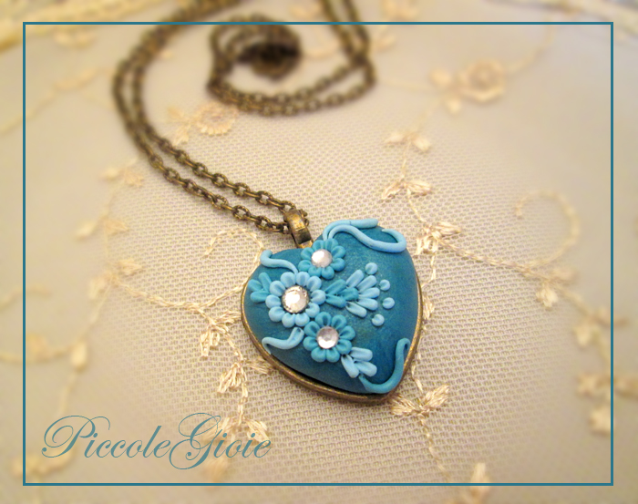 Polymer clay embroidered heart pendant ideas for Valentine's day