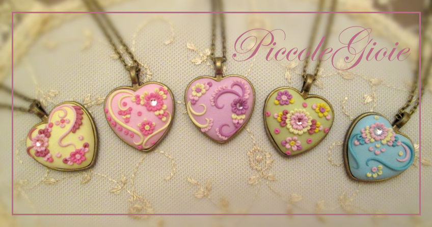 Polymer clay embroidered heart pendant ideas for Valentine's day