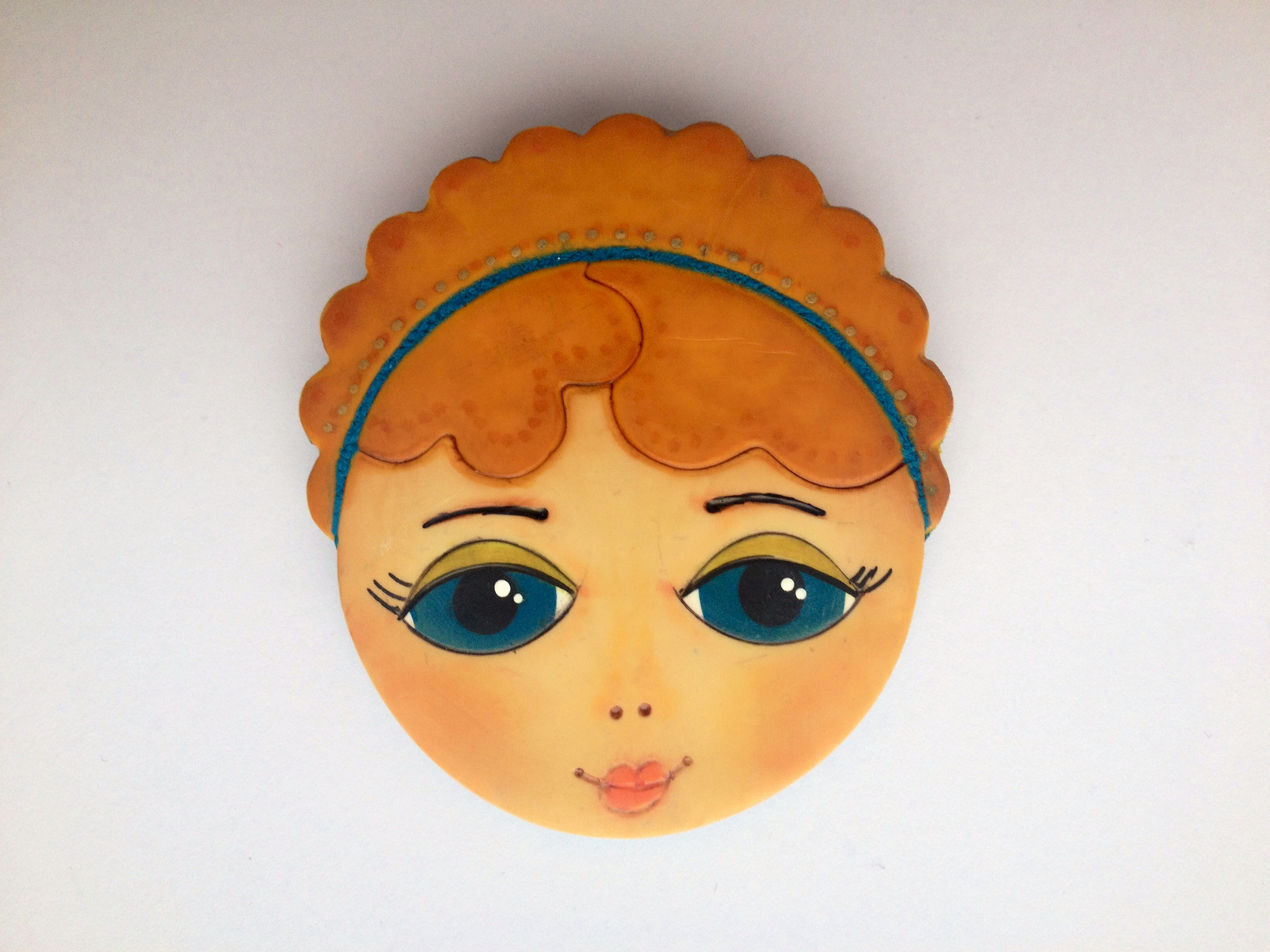 Polymer clay girl face brooch