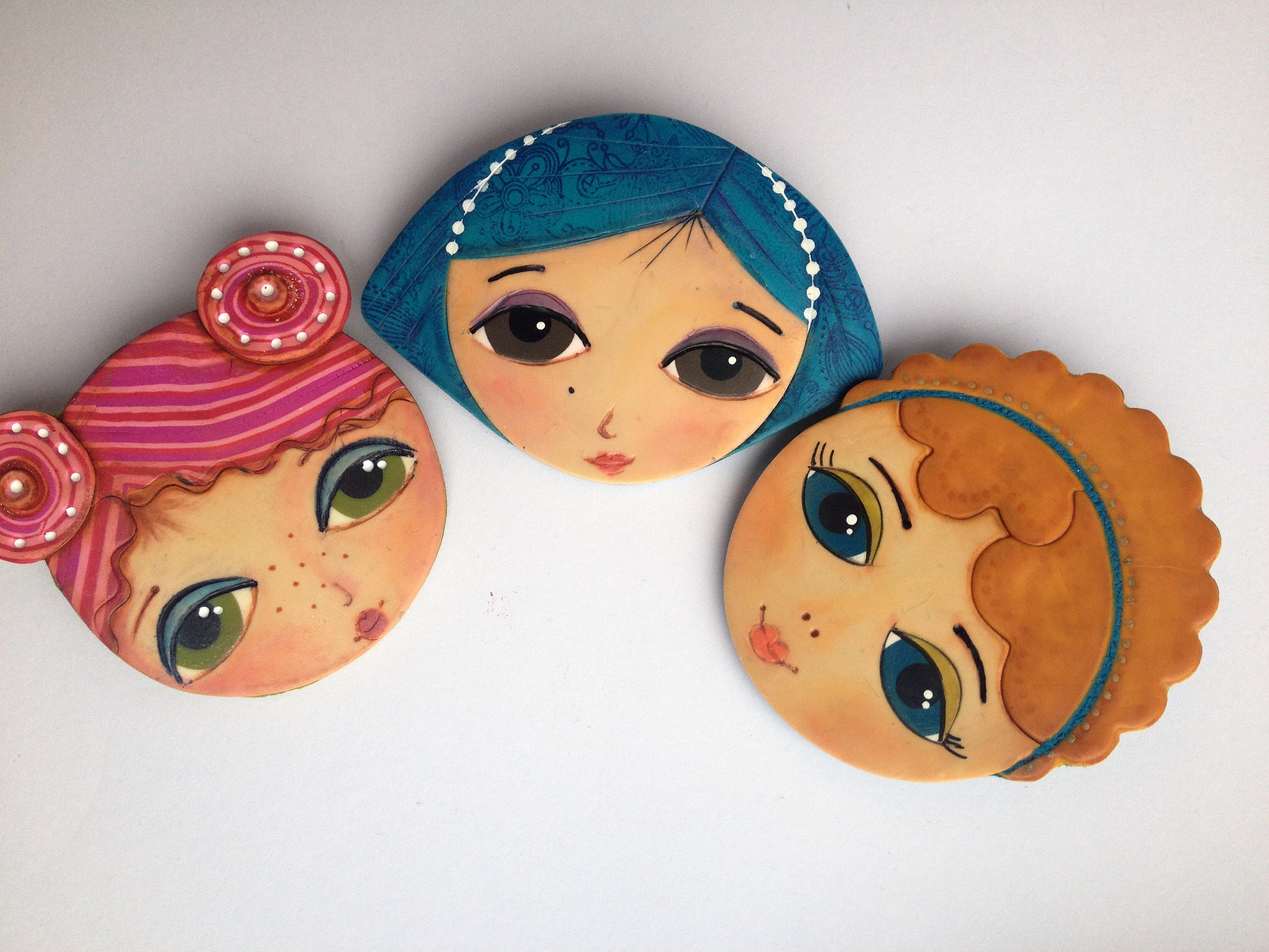 Polymer clay girl face brooch