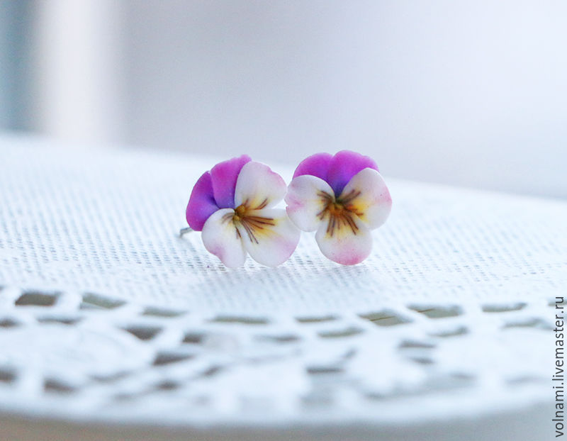 Polymer clay jewelry with pansies