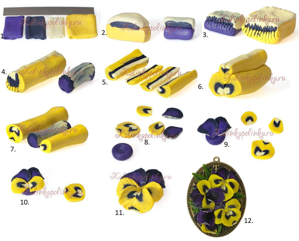 Polymer clay pansies tutorial DIY step by step