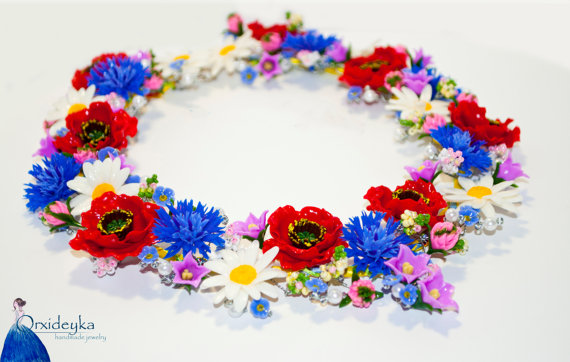 Poppy necklace Flower necklace Blue cornflower necklace Daisy necklace Polymer clay necklace Polymer clay flowers Red poppy Flower jewelry