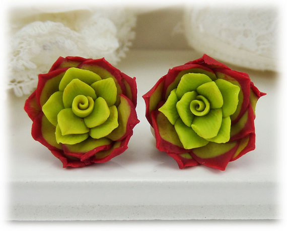 Polymer clay flower earrings stud or clip on