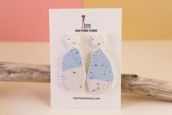 Statement earrings modern, clay jewelry, dangle earrings, polymer clay earrings, blue geometric abstract earrings, large statement jewelry