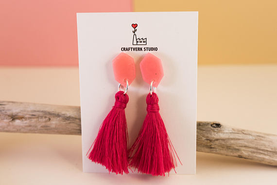 Tassel earrings, pink rose tassel earrings, statement earrings, elegant silky tassels, drop earrings, dangle earrings, handmade tassels