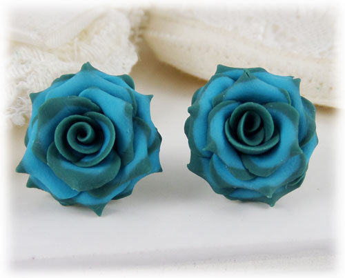 Polymer clay flower earrings stud or clip on