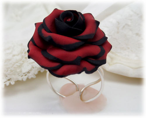 polymer clay rose ring Tipped Rose Ring