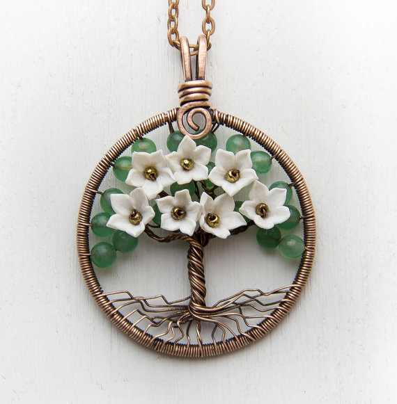 Tree Of Life necklace pendant - aventurine copper wire wrapped pendant -  green wired copper jewelry - modern tree necklace rustic