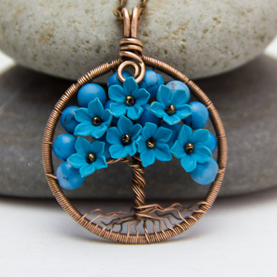 Polymer clay tree with flowers pendant