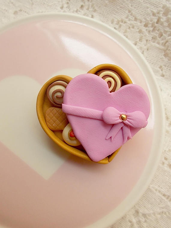 Handmade polymer clay Valentine's day gifts - candy box in the heart shape