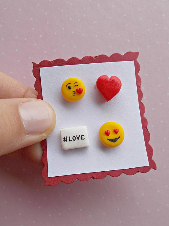 Emoticon earrings set created from polymer clay. It contains two pair of earrings, as in pictures.