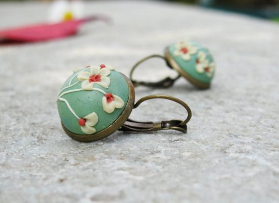 Vintage mint polymer clay jewelry set