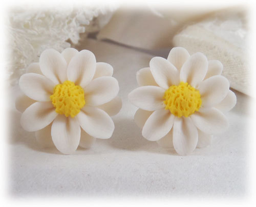 Polymer clay flower earrings stud or clip on