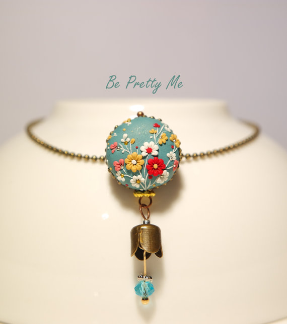 Gracious polymer clay necklace pendant