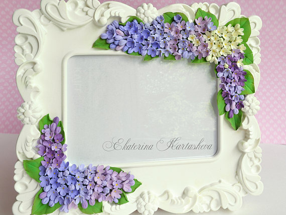 Polymer clay flowers picture frame